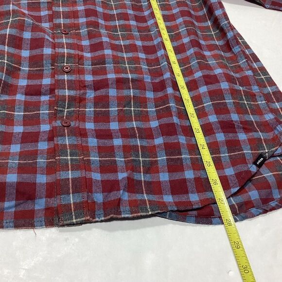 Prana Los Feliz Flannel Shirt Mens S Slim Fit Red Blue Plaid Rhubarb NWT - Picture 11 of 12